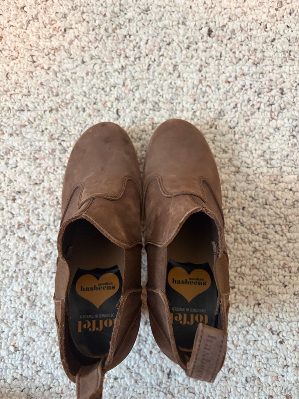 Swedish Hasbeens Brown Slip-On Leather Boots